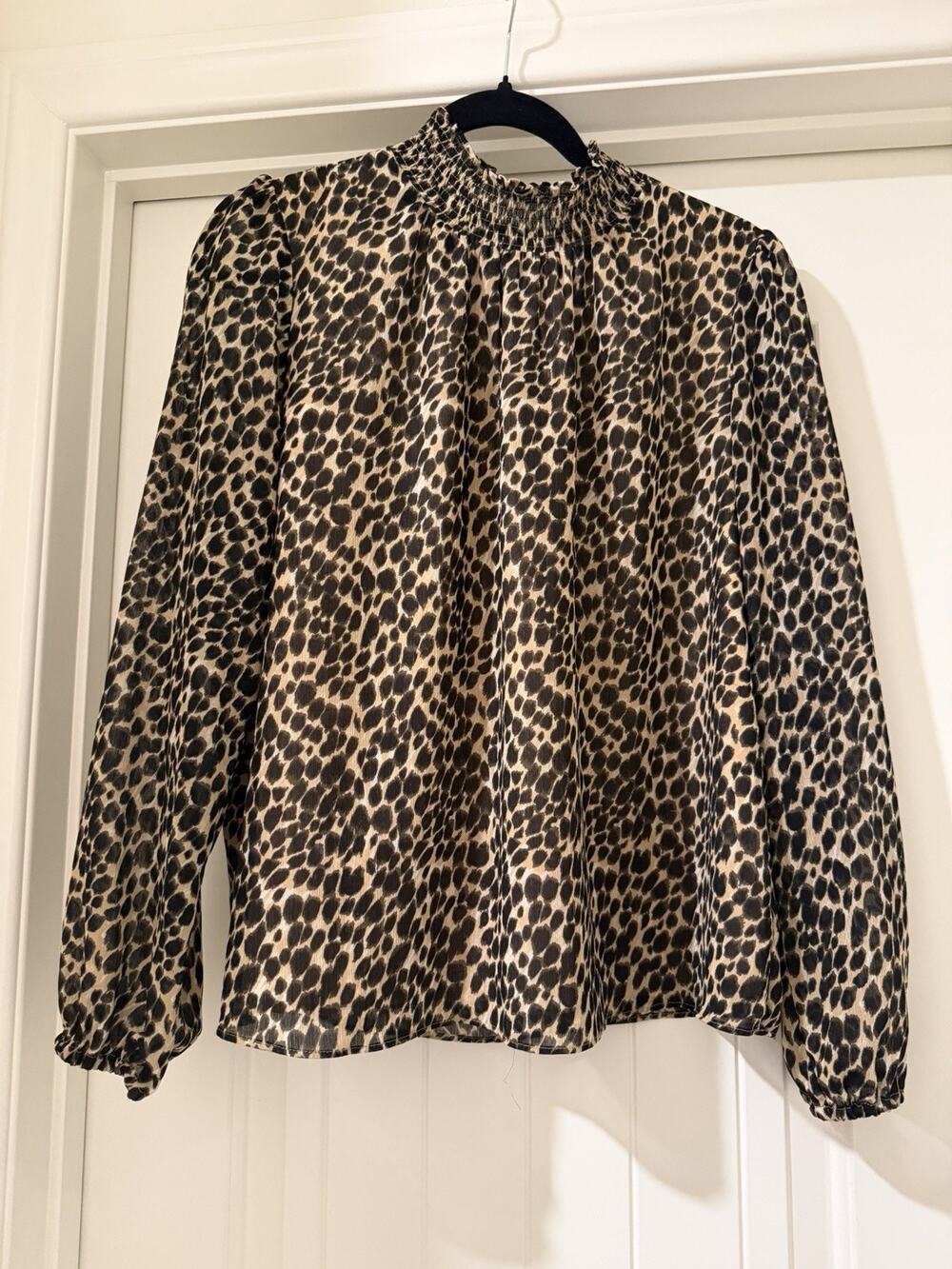 J.CREW Animal Print Smocked Mock Neck Long Sleeve Blouse Top Multicolor M